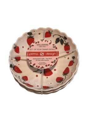 Dinner Bowls Prima Design Strawberry Melamine Set of 4 New